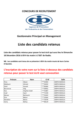 Liste des candidats retenus