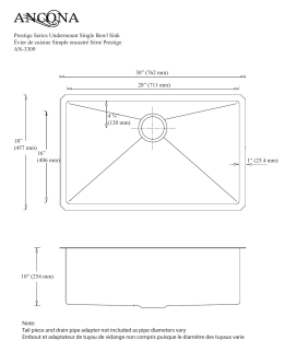 AN-3309 UM Single Bowl Sink Dimensions