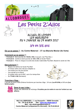 Programmation centre de loisirs 3/4 ans et 5/6 ans