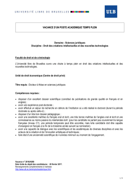 VACANCE D`UN POSTE ACADEMIQUE TEMPS PLEIN Domaine