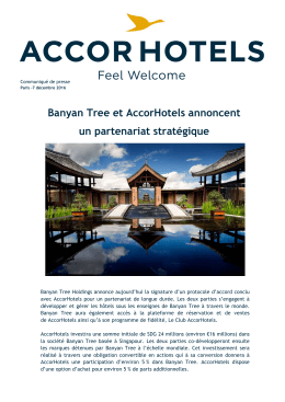 Banyan Tree et AccorHotels annoncent un partenariat