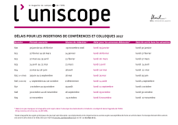 délais pour les insertions de conférences et colloques 2017