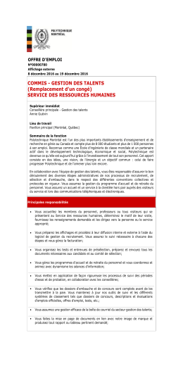 COMMIS - GESTION DES TALENTS (Remplacement d`un congé