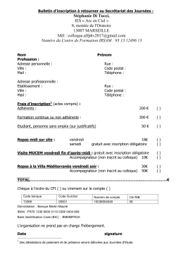 Bulletin d`inscription, à retourner au Secrétariat des journées :