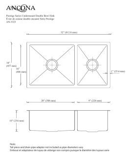 AN-3323 UM Double Bowl Sink Dimensions