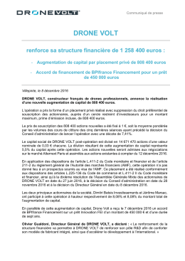 DRONE VOLT renforce sa structure financi&egrave;re de 1 258 400 euros