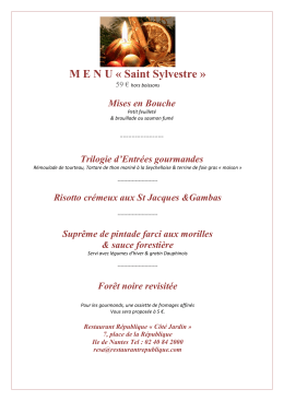 MENU &laquo; Saint Sylvestre - Restaurant R&eacute;publique "C&ocirc;t&eacute; Jardin"