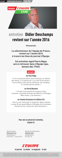 entretien Didier Deschamps revient sur l`ann&eacute;e 2016