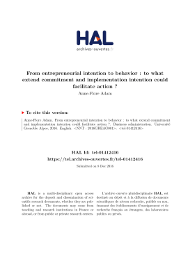 From entrepreneurial intention to behavior : to what - Tel