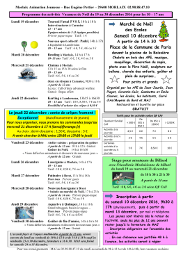 Programme Vacances de Noël 2016