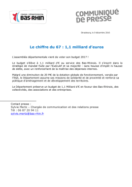 Le chiffre du 67 : 1,1 milliard d`euros - Bas-Rhin