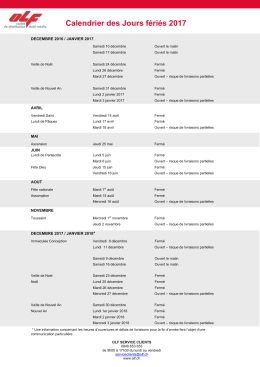 Calendrier des Jours fériés 2017