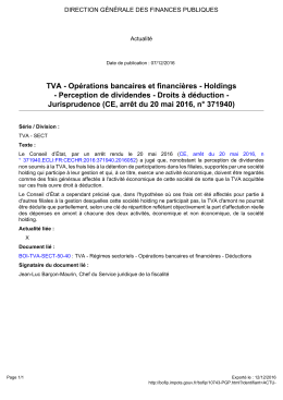 TVA - Opérations bancaires et financières - Holdings