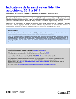 Indicateurs de la santé selon l`identité autochtone, 2011 à 2014