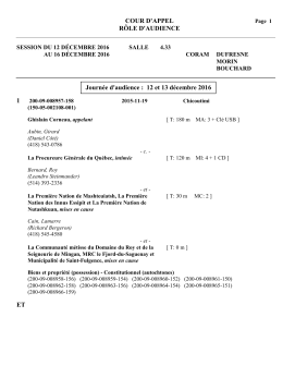 COUR D`APPEL R&Ocirc;LE D`AUDIENCE Journ&eacute;e d`audience : 12 et 13