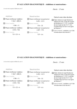 EVALUATION DIAGNOSTIQUE - Additions et soustractions