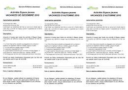 Activités Espace jeunes VACANCES DE