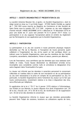 R&egrave;glement du Jeu concours