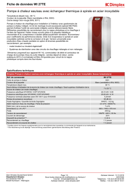Fiche de données Pompe à chaleur eau/eau avec