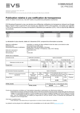 COMMUNIQUÉ DE PRESSE Publication relative à une