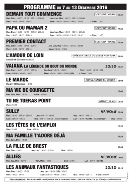 PROGRAMME du 7 au 13 décembre 2016