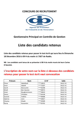 Liste des candidats retenus