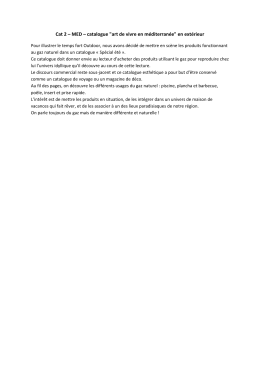Cat 2 &ndash; MED &ndash; catalogue "art de vivre en m&eacute;diterran&eacute;e" en ext&eacute;rieur