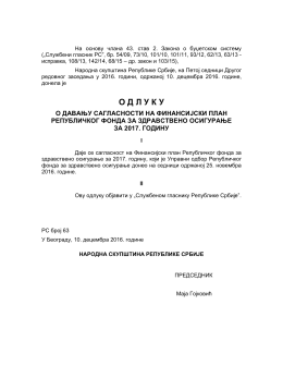 О Д Л У К У - Народна скупштина Републике Србије