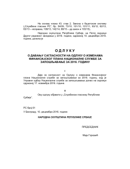 О Д Л У К У - Народна скупштина Републике Србије