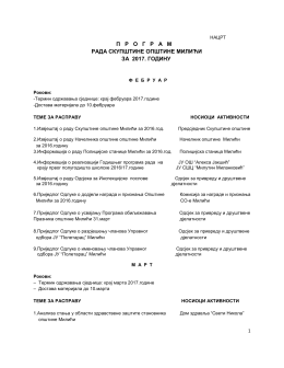 нацрт програма рада скупштине општине милићи за 2017.годину
