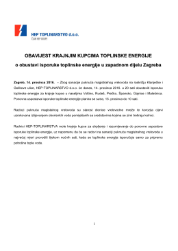 OBAVIJEST KRAJNJIM KUPCIMA TOPLINSKE ENERGIJE o