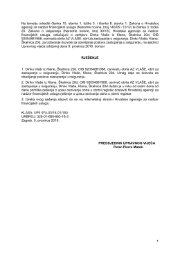 Rje&scaron;enje kojim se Dinku Vla&scaron;i, osnivaču obrta AZ VLA&Scaron;E