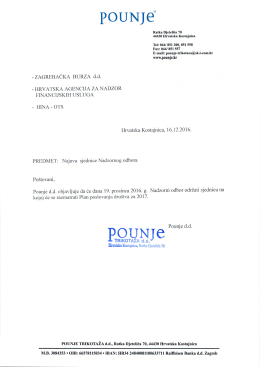 Pounje d.d. - Najava sjednice Nadzornog odbora