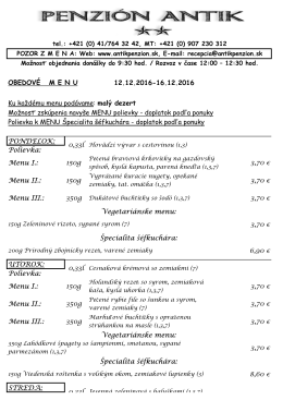 Menu - TYZDENNE 12.12.2016