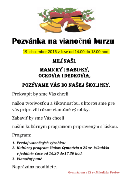 Pozvánka na vianočnú burzu - Gymnázium a ZŠ sv. Mikuláša, Prešov