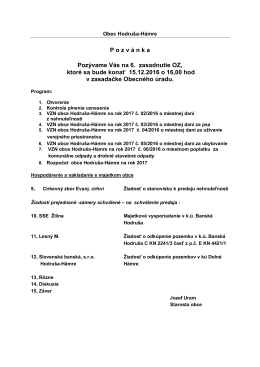 P ozv &aacute; nka Poz&yacute;vame V&aacute;s na 6. zasadnutie OZ
