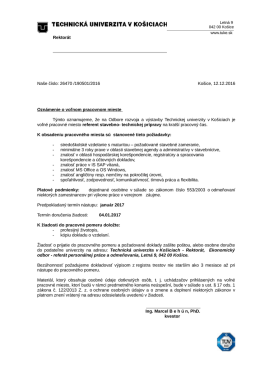 Oznámenie o voľnom pracovnom mieste