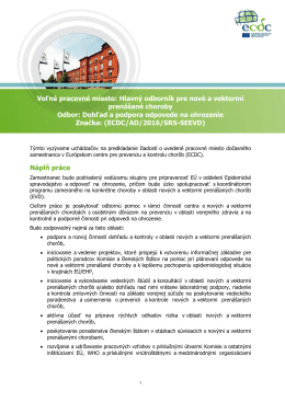Voľné pracovné miesto: Hlavný odborník pre nové - ECDC