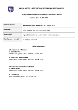 16. Návrh Plánu práce MsR a MsZ na I. polrok 2017