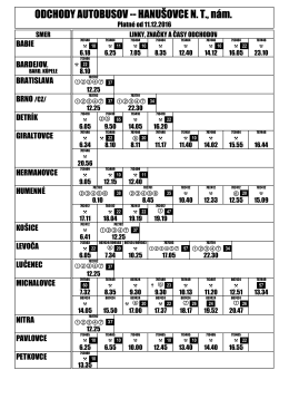 ODCHODY AUTOBUSOV -- HANUŠOVCE NT