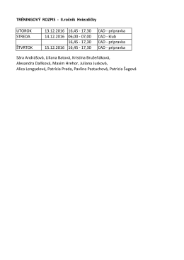Rozpis tréningov 12.- 18.12.2016 HVIEZDIČKY