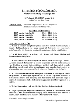 ÉRTESÍTÉS TÜDŐSZŰRÉSRŐL Jászdózsa község lakosságának