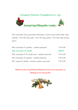 ünnepi ügyfélfogadás rendje - Gyöngyház önkéntes nyugdíjpénztár