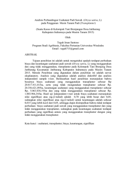 Analisis Perbandingan Usahatani Padi Sawah (Oryza sativa, L