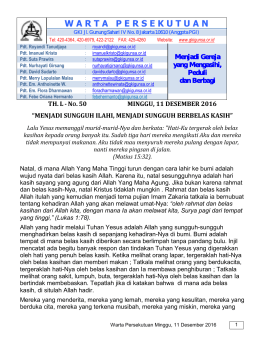 Warta Persekutuan Minggu, 11 Desember 2016.