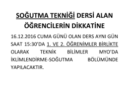 SOĞUTMA TEKNİĞİ DERSİ ALAN ÖĞRENCİLERİN DİKKATİNE