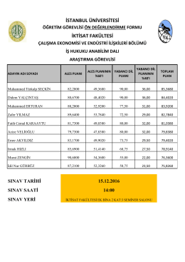 İSTANBUL ÜNİVERSİTESİ İKTİSAT FAKÜLTESİ