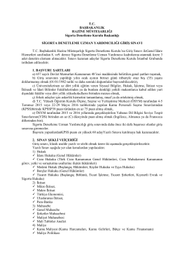 T.C. BAġBAKANLIK HAZĠNE M&Uuml;STEġARLIĞI Sigorta Denetleme