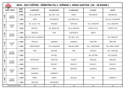 2016-2017 1.Dönem 1.Sınav Haftası Programı