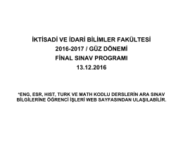 İİBF 2016-2017 Güz Dönemi Final Sınavları Programı